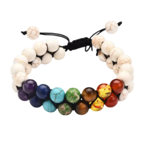 Bracelet perle homme en howlite blanche synthétique 7 chakras