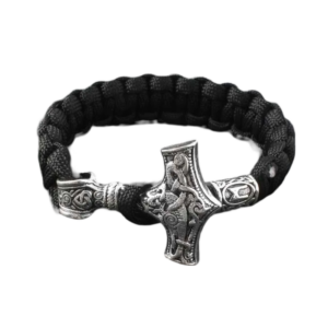 Bracelet viking paracorde noir motif marteau