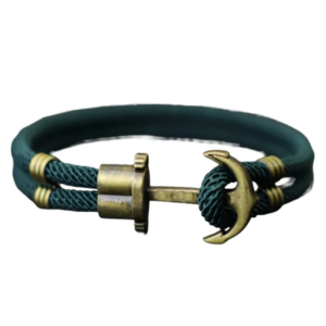 Bracelet ancre double tresse vert avec métal couleur bronze