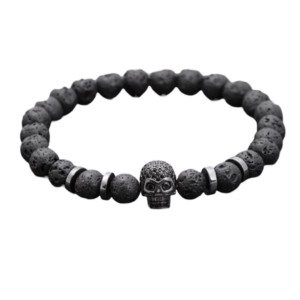 Bracelet pierre de lave et hématite homme tête de mort
