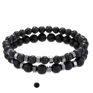 Bracelet pierre de lave et perle double