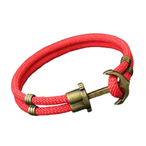 Bracelet ancre double tresse rouge avec métal couleur bronze