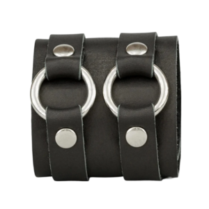 Bracelet de force en cuir noir avec double boucle