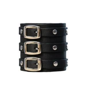 Bracelet de force homme noir 3 lanières cuir