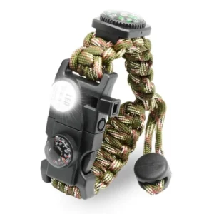 Bracelet de survie en paracorde multifonction vert camouflage avec lampe intégrée