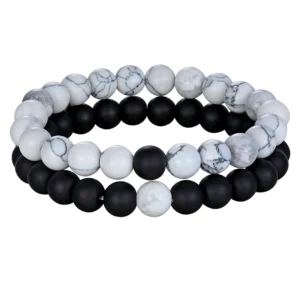 Bracelet double en perle naturelle onyx noir et blanche
