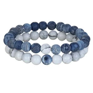 Bracelet double en perle naturelle bleue et blanche