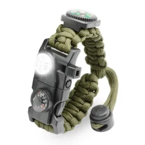 Bracelet de survie en paracorde multifonction vert avec lampe intégrée