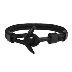 Bracelet ancre cordon tressé noir avec ancre noire