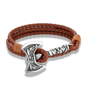 Bracelet viking en cuir tressé multibrides bijou hache