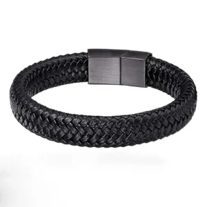 Bracelet en cuir noir tressé pour homme