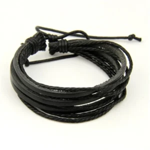 Bracelet en cuir pour homme noir multibrides