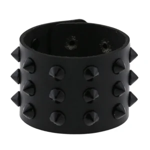 Bracelet de force en cuir clouté noir