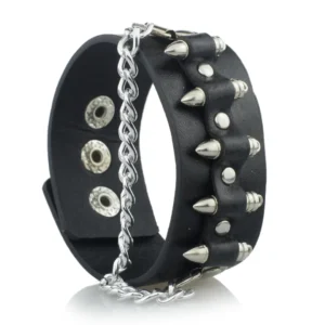 Bracelet de force en cuir noir avec motif balle