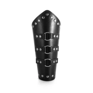 Bracelet de force manchette en cuir noir style armure