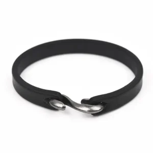 Bracelet en cuir noir pour homme avec boucle alliage