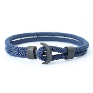 Bracelet ancre bleu marine et métal noir