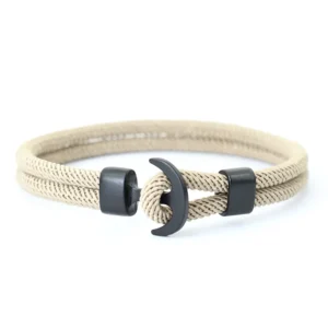 Bracelet ancre khaki/beige et métal noir
