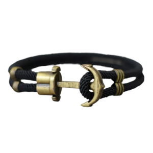 Bracelet ancre double tresse noir avec métal couleur bronze