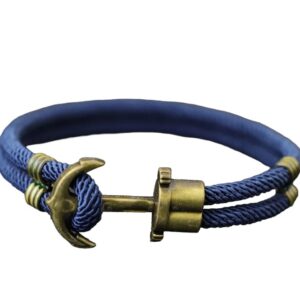 Bracelet ancre double tresse bleu marine avec métal couleur bronze
